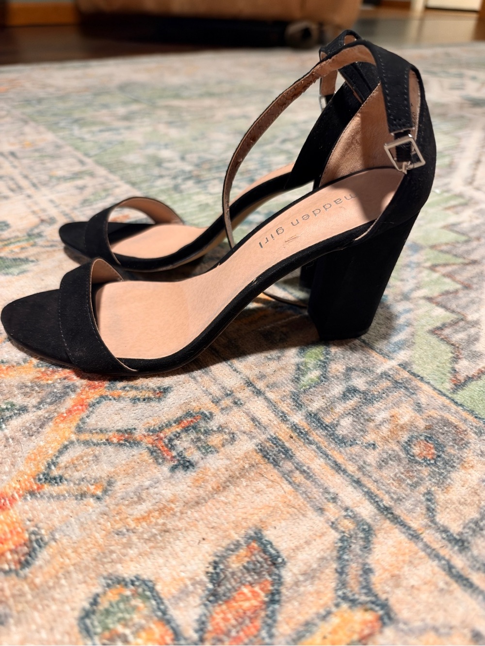 Madden Girl Black Suede Block Heel Sandals